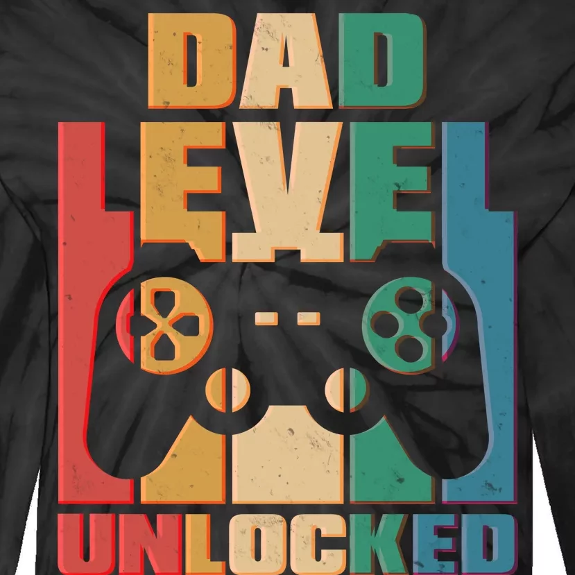 Retro New Dad Level Unlocked Video Gamer Tie-Dye Long Sleeve Shirt