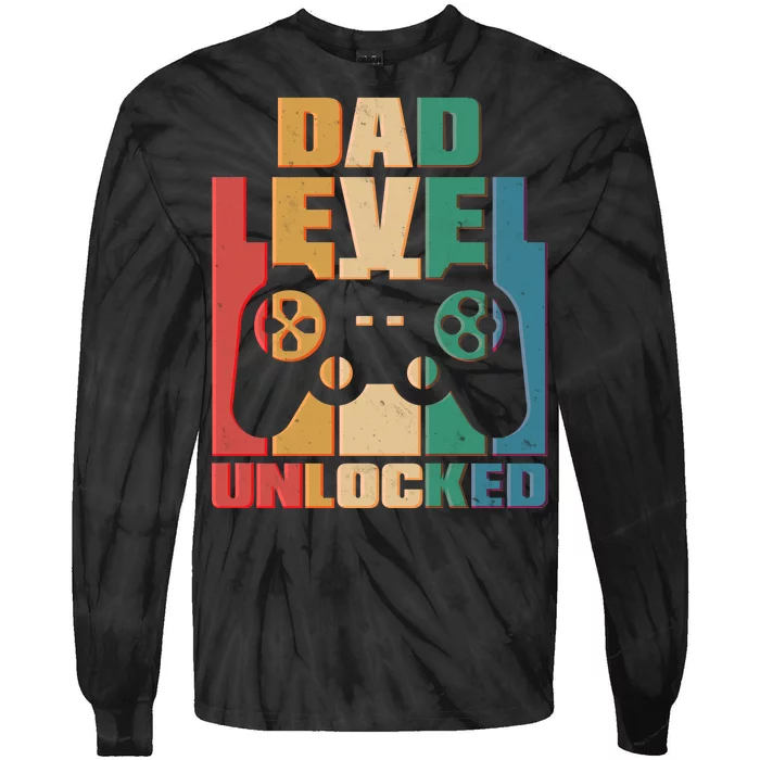 Retro New Dad Level Unlocked Video Gamer Tie-Dye Long Sleeve Shirt