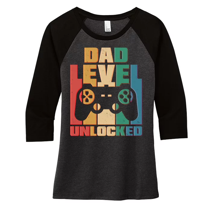 Retro New Dad Level Unlocked Video Gamer Women's Tri-Blend 3/4-Sleeve Raglan Shirt