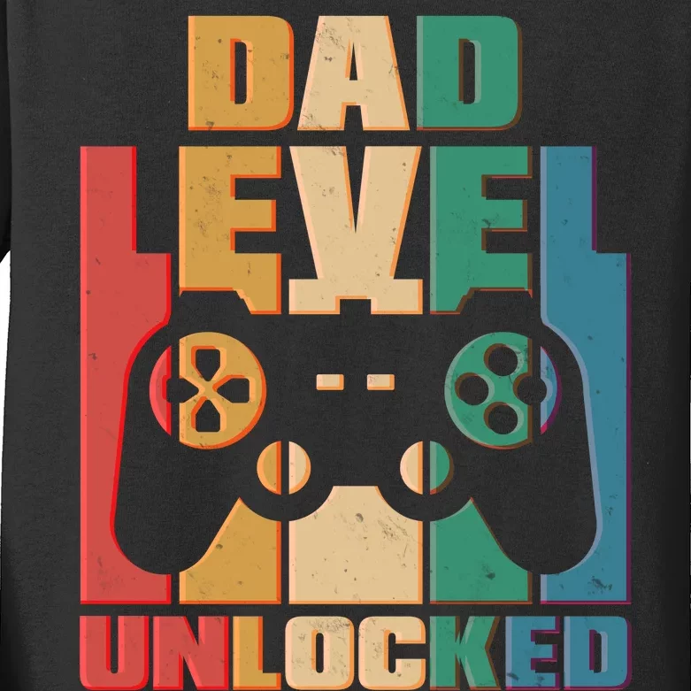 Retro New Dad Level Unlocked Video Gamer Kids Long Sleeve Shirt