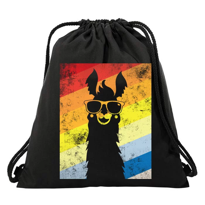 Retro No Drama Llama Drawstring Bag