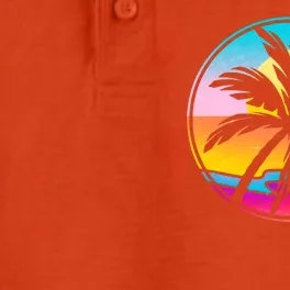 Retro Ocean Sun Palm Tree Emblem Dry Zone Grid Performance Polo