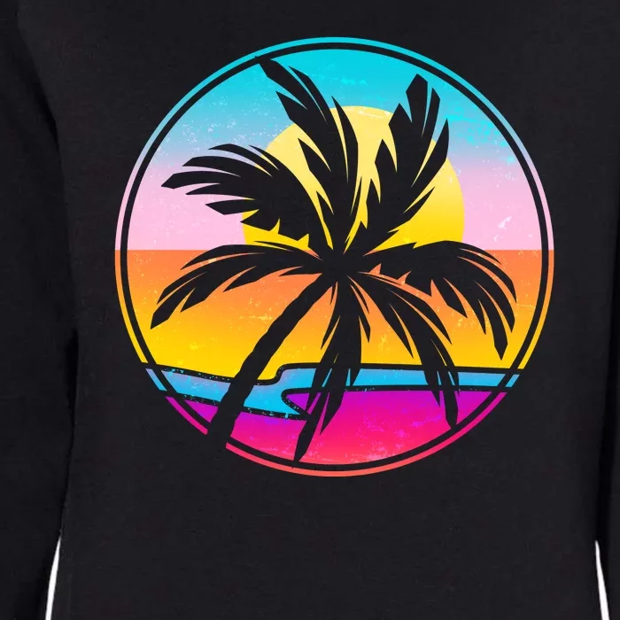 Retro Ocean Sun Palm Tree Emblem Womens California Wash Sweatshirt