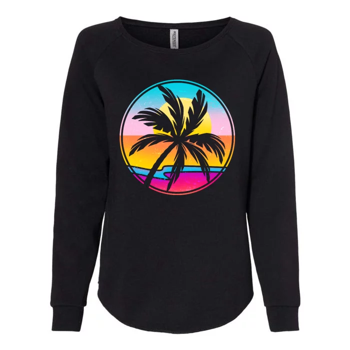 Retro Ocean Sun Palm Tree Emblem Womens California Wash Sweatshirt