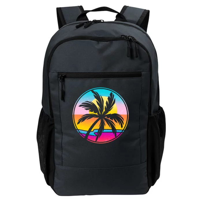 Retro Ocean Sun Palm Tree Emblem Daily Commute Backpack