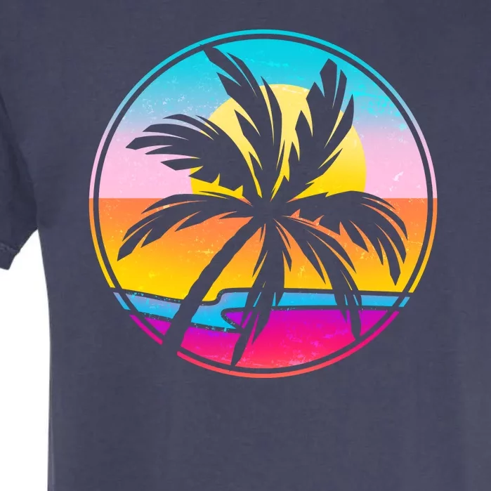 Retro Ocean Sun Palm Tree Emblem Garment-Dyed Heavyweight T-Shirt