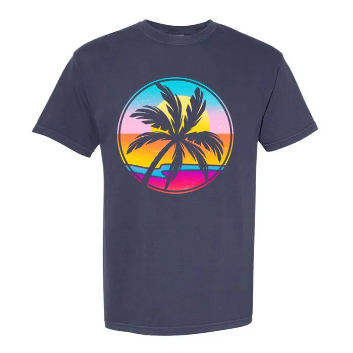 Retro Ocean Sun Palm Tree Emblem Garment-Dyed Heavyweight T-Shirt