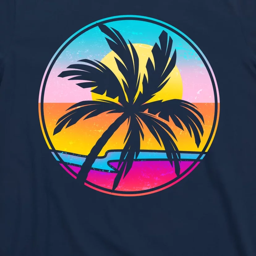 Retro Ocean Sun Palm Tree Emblem T-Shirt