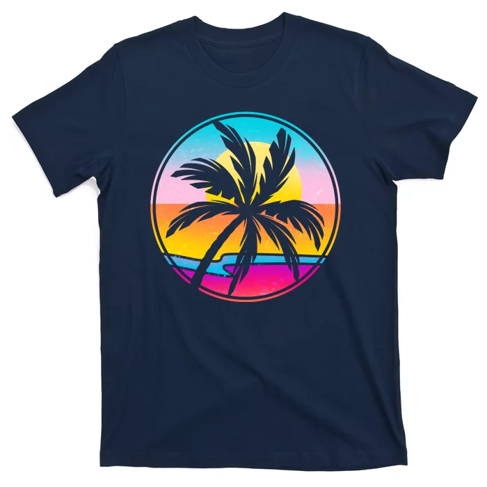 Retro Ocean Sun Palm Tree Emblem T-Shirt