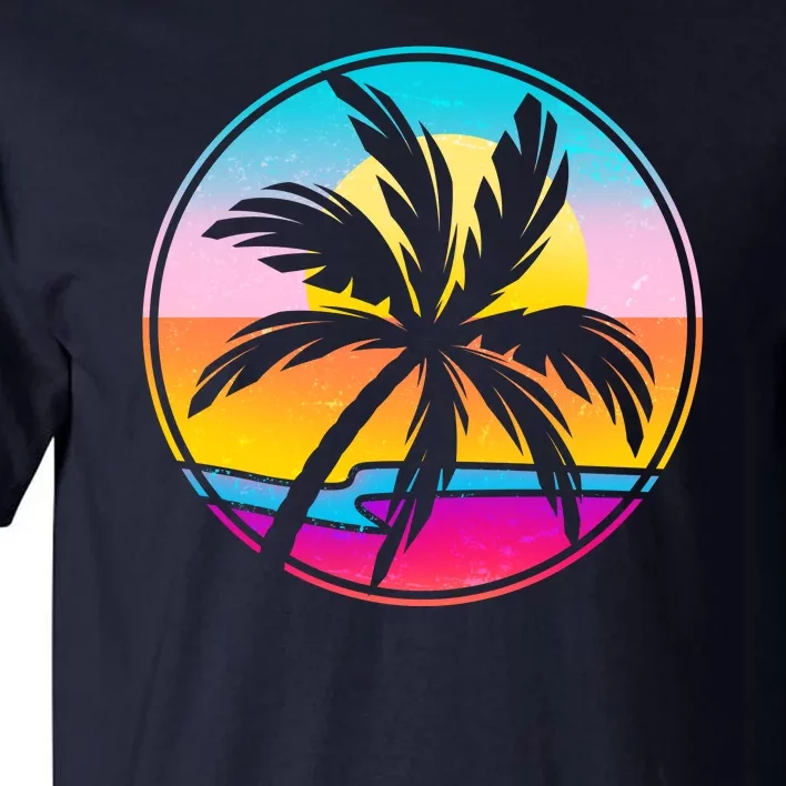 Retro Ocean Sun Palm Tree Emblem Tall T-Shirt