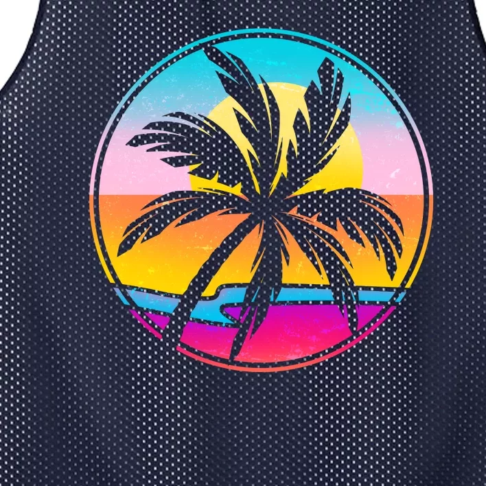 Retro Ocean Sun Palm Tree Emblem Mesh Reversible Basketball Jersey Tank