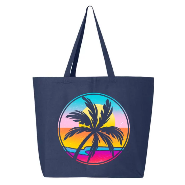 Retro Ocean Sun Palm Tree Emblem 25L Jumbo Tote