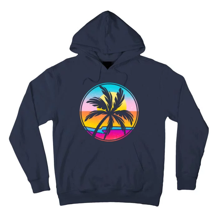 Retro Ocean Sun Palm Tree Emblem Tall Hoodie