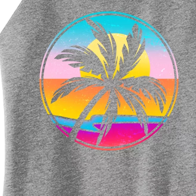 Retro Ocean Sun Palm Tree Emblem Women’s Perfect Tri Rocker Tank