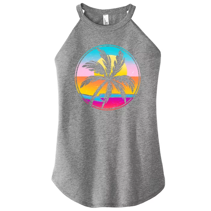 Retro Ocean Sun Palm Tree Emblem Women’s Perfect Tri Rocker Tank