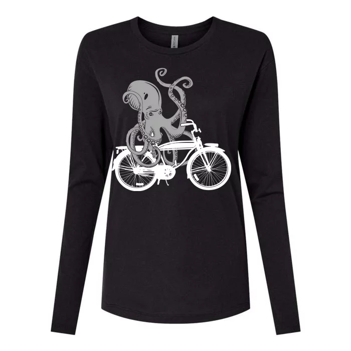 Retro Octopus Bike Womens Cotton Relaxed Long Sleeve T-Shirt