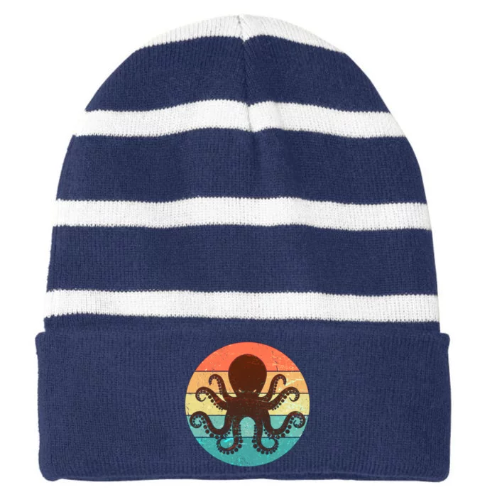 Retro Octopus Kraken Striped Beanie with Solid Band