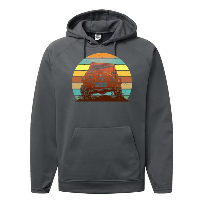 Retro Off Road Truck 4x4 Sunset Performance Fleece Hoodie