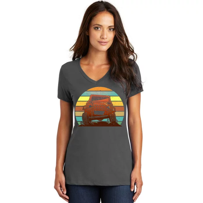 Retro Off Road Truck 4x4 Sunset Women's V-Neck T-Shirt