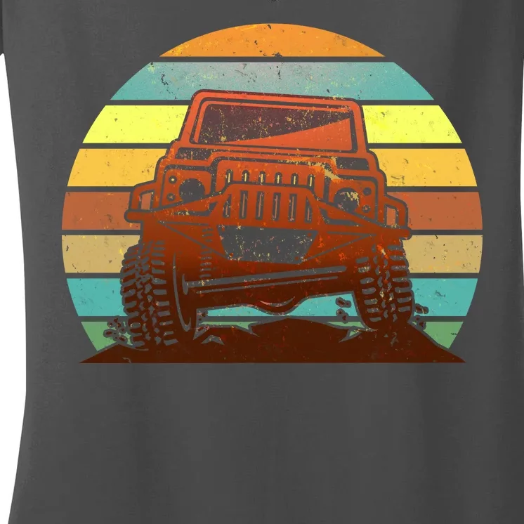 Retro Off Road Truck 4x4 Sunset Women's V-Neck T-Shirt