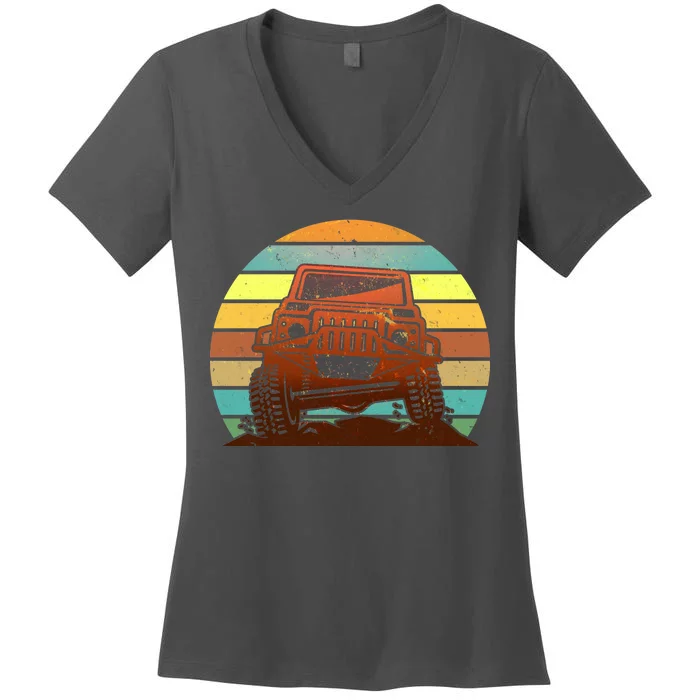 Retro Off Road Truck 4x4 Sunset Women's V-Neck T-Shirt