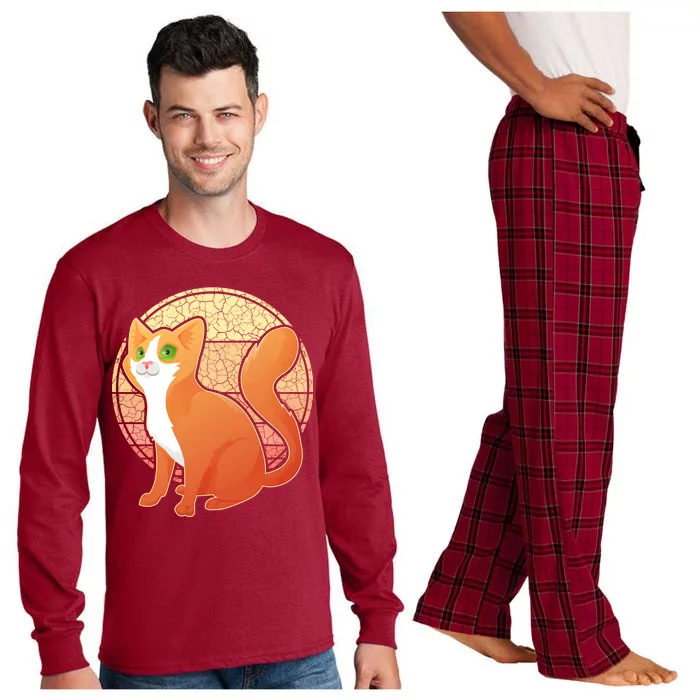 Retro Orange Cat Long Sleeve Pajama Set