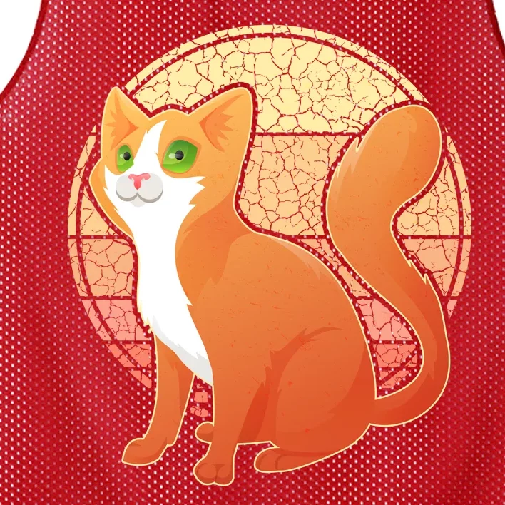 Retro Orange Cat Mesh Reversible Basketball Jersey Tank