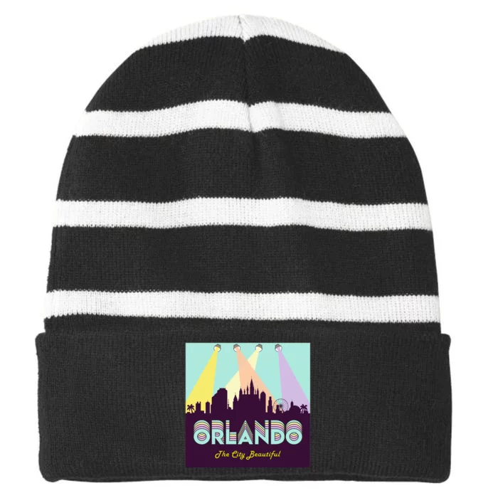 Retro Orlando Florida Striped Beanie with Solid Band