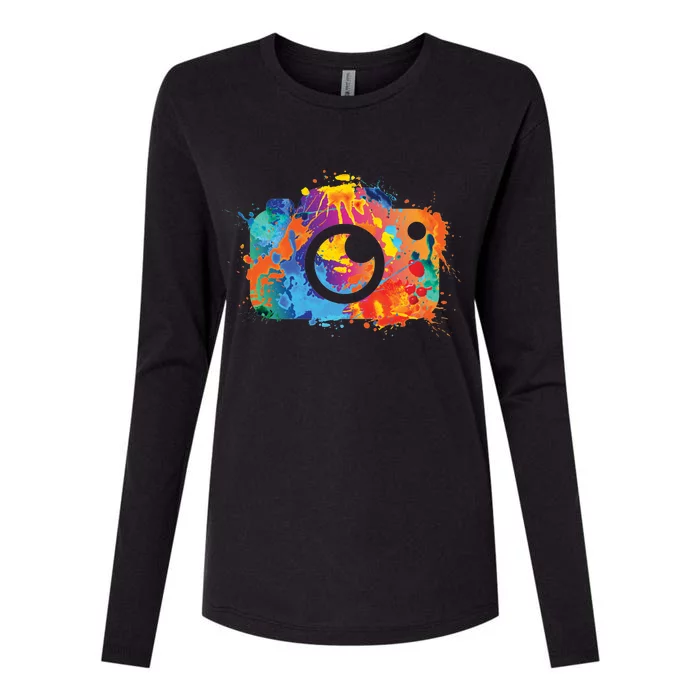 Retro Paint Camera Womens Cotton Relaxed Long Sleeve T-Shirt