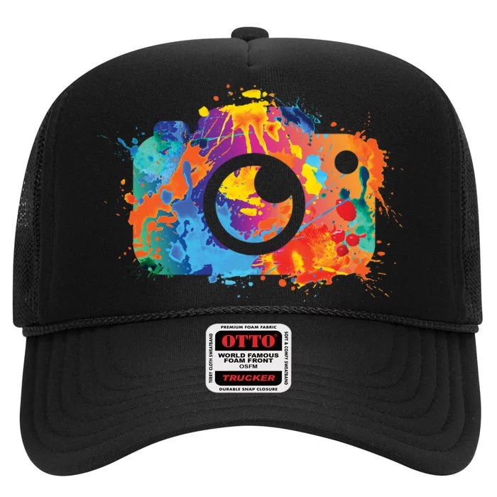 Retro Paint Camera High Crown Mesh Trucker Hat