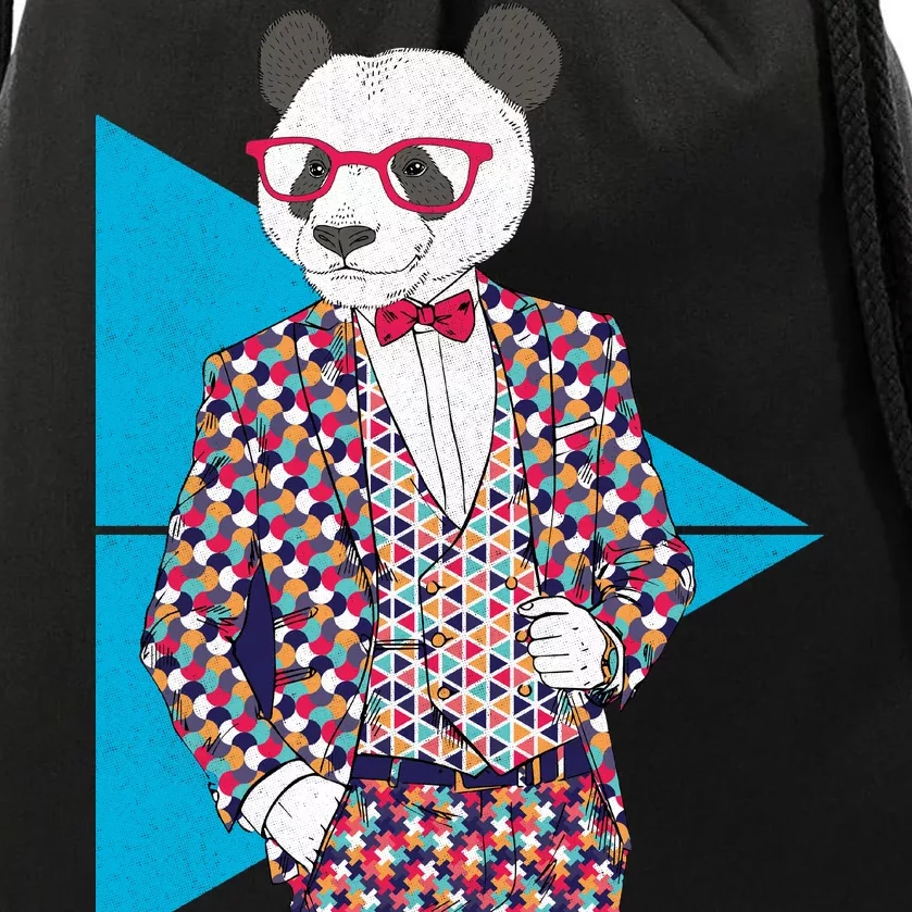 Retro Panda Platted Suit Graphic Drawstring Bag