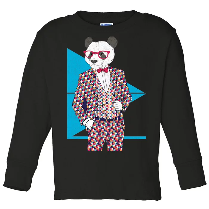 Retro Panda Platted Suit Graphic Toddler Long Sleeve Shirt