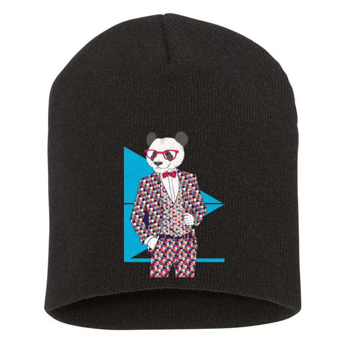 Retro Panda Platted Suit Graphic Short Acrylic Beanie