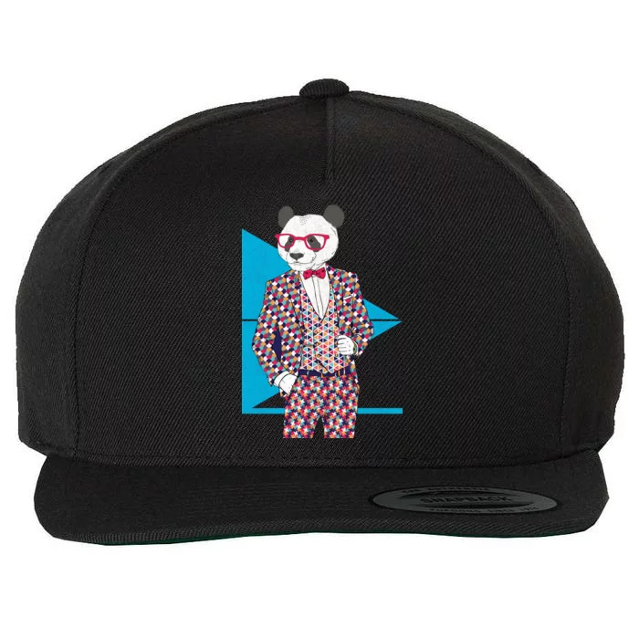 Retro Panda Platted Suit Graphic Wool Snapback Cap