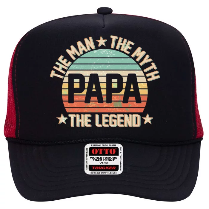 Retro Papa The Man Myth Legend High Crown Mesh Trucker Hat