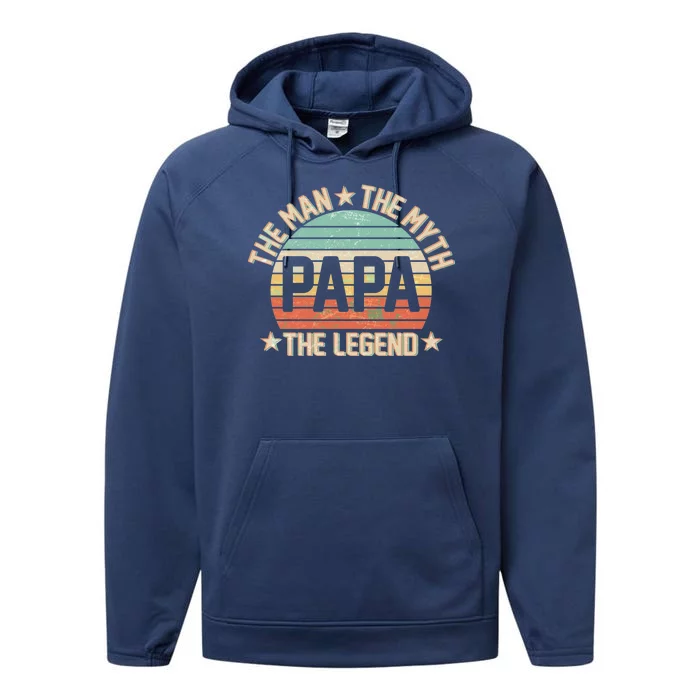 Retro Papa The Man Myth Legend Performance Fleece Hoodie