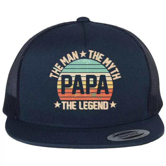 Retro Papa The Man Myth Legend Flat Bill Trucker Hat