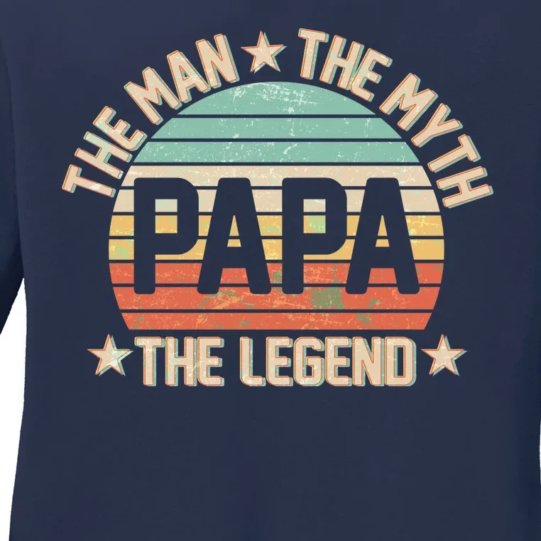 Retro Papa The Man Myth Legend Ladies Long Sleeve Shirt