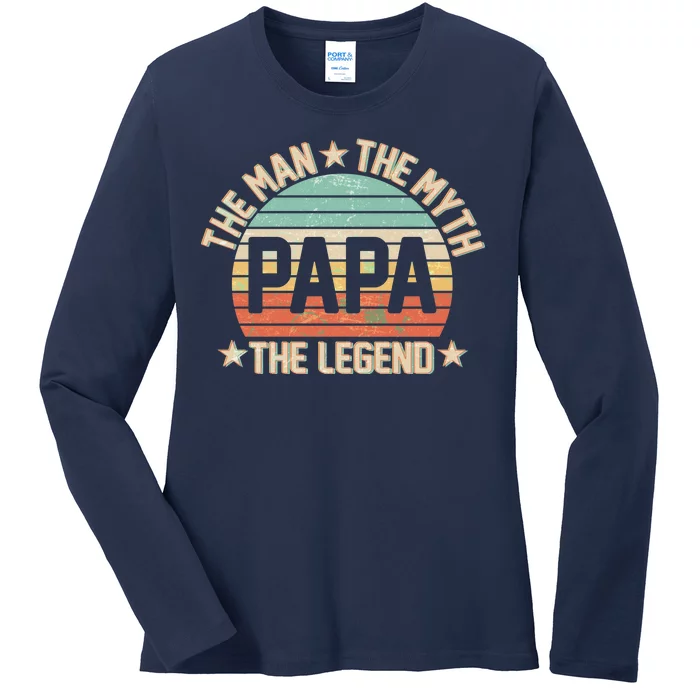 Retro Papa The Man Myth Legend Ladies Long Sleeve Shirt