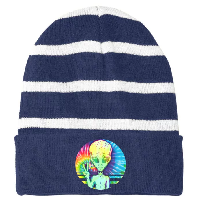 Retro Peace Alien Hippie Striped Beanie with Solid Band