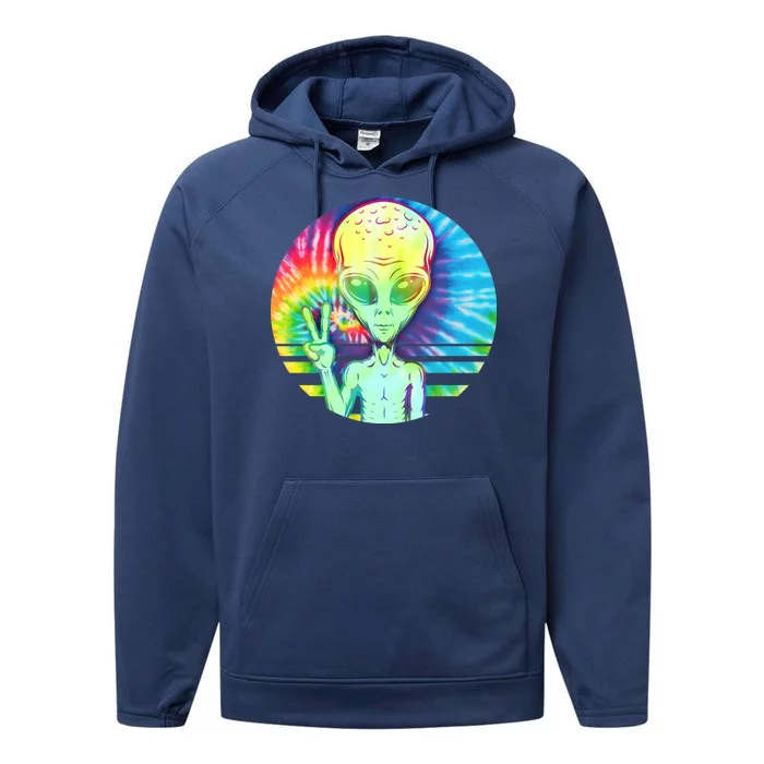 Retro Peace Alien Hippie Performance Fleece Hoodie