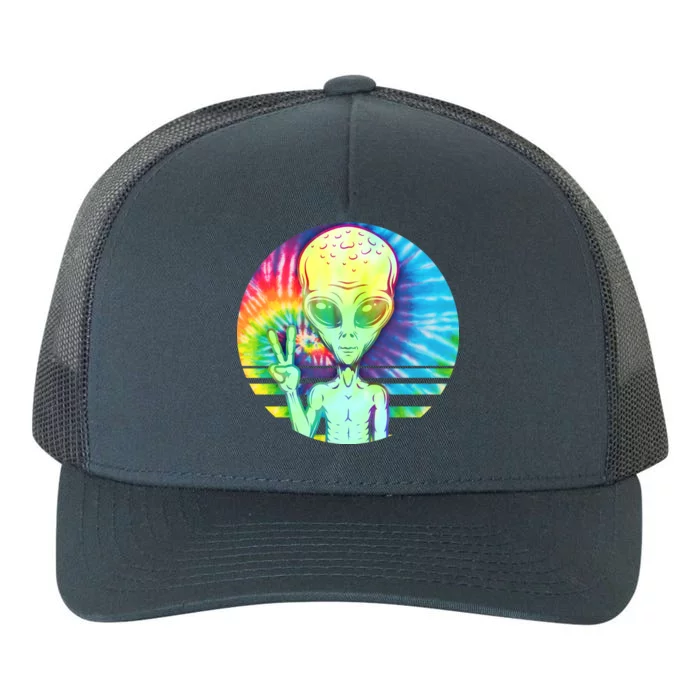 Retro Peace Alien Hippie Yupoong Adult 5-Panel Trucker Hat