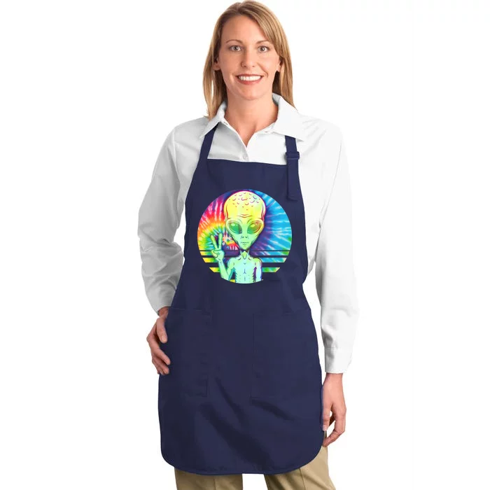 Retro Peace Alien Hippie Full-Length Apron With Pocket