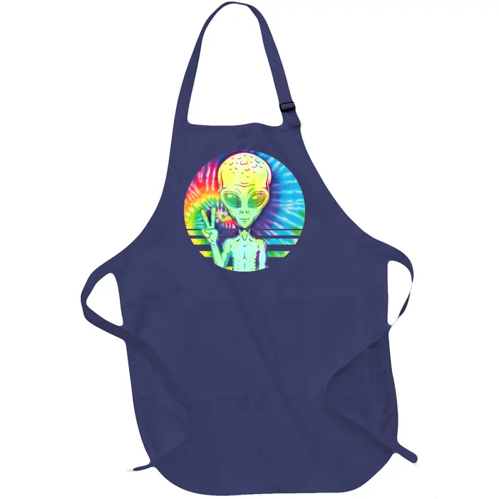 Retro Peace Alien Hippie Full-Length Apron With Pocket