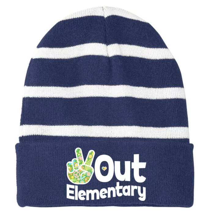 Retro Peace Out Elementary Striped Beanie with Solid Band