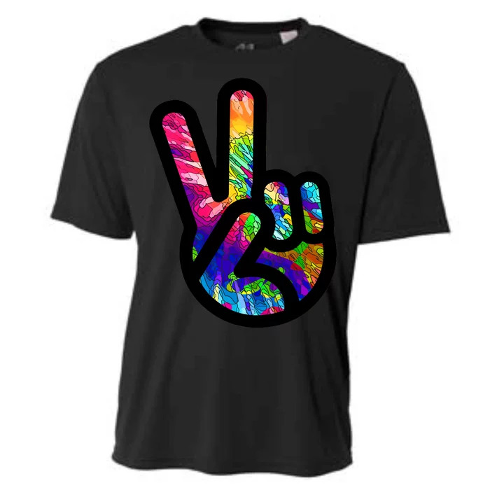 Retro Peace Sign Hand Cooling Performance Crew T-Shirt