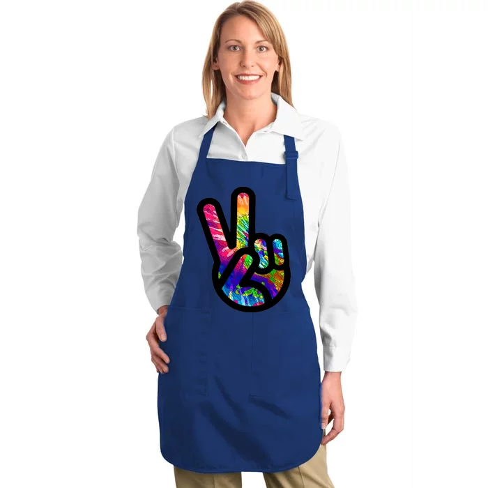 Retro Peace Sign Hand Full-Length Apron With Pocket