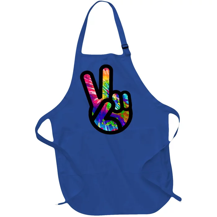 Retro Peace Sign Hand Full-Length Apron With Pocket