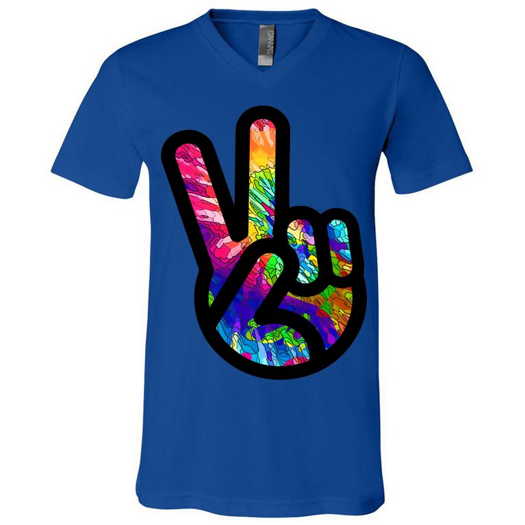 Retro Peace Sign Hand V-Neck T-Shirt