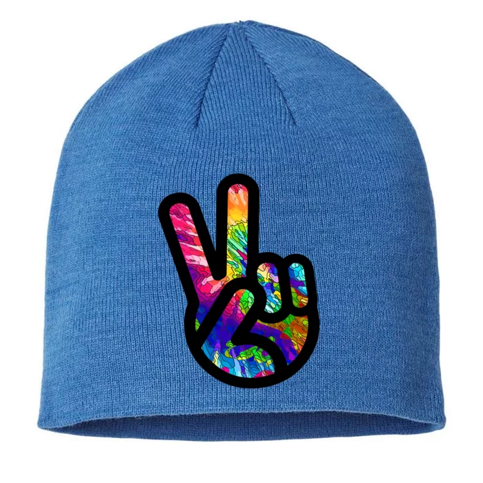 Retro Peace Sign Hand 8 1/2in Sustainable Knit Beanie